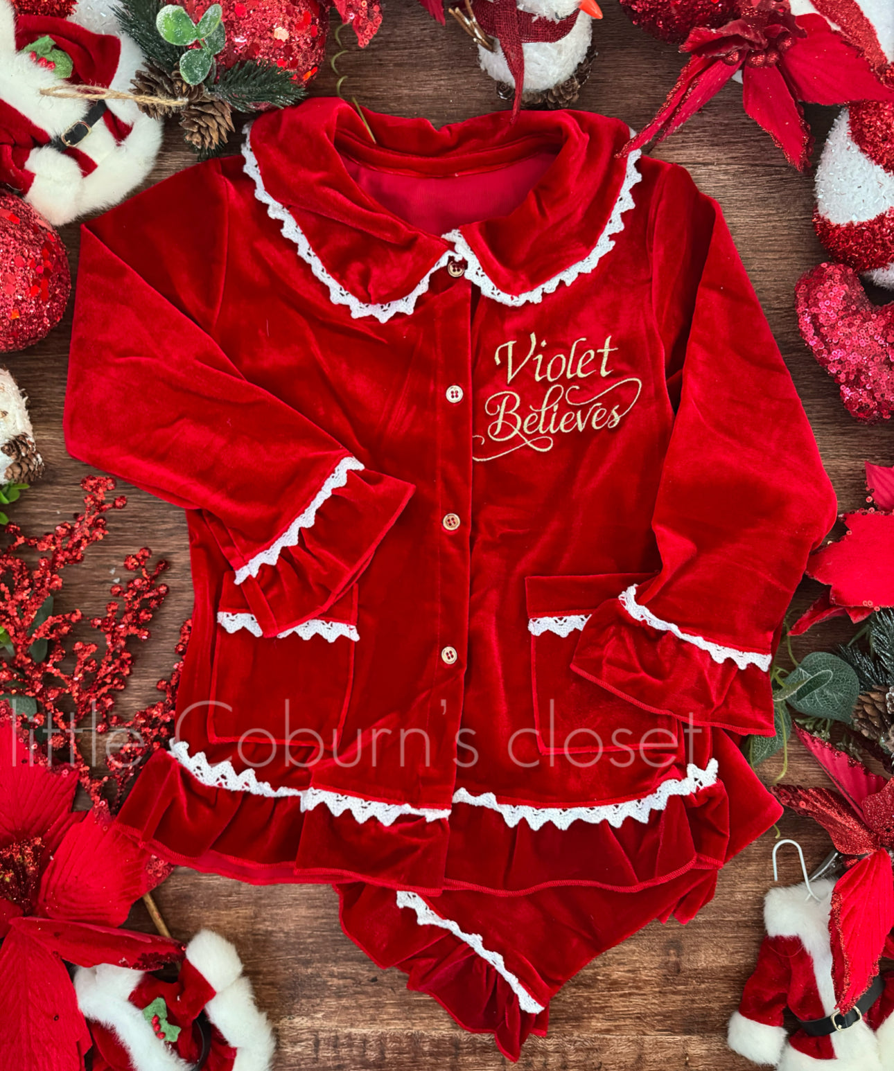 Velvet Frill Christmas Pyjamas