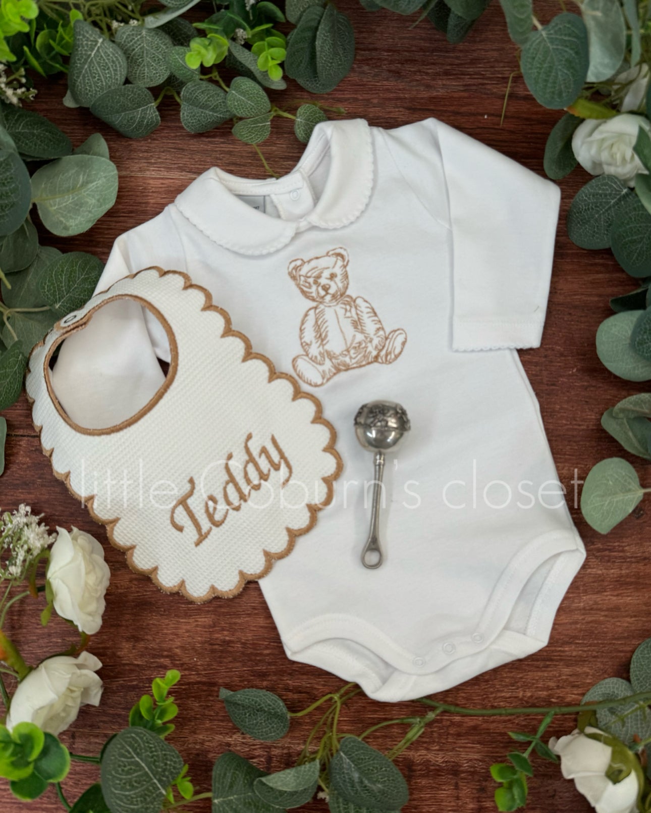 Personalised Embroidered Teddy Vest & Bib Set