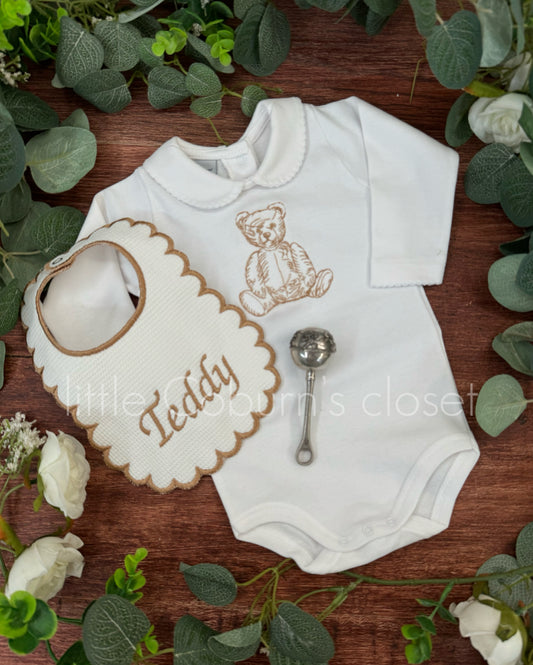 Personalised Embroidered Teddy Vest & Bib Set