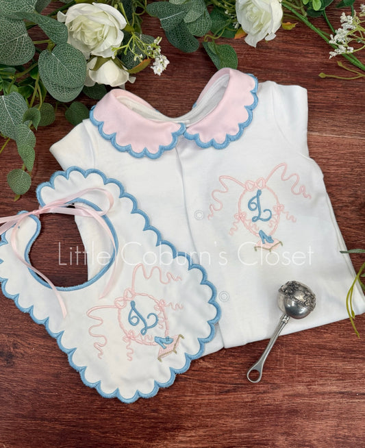 Glass slipper embroidered Sleepsuit & Bib set
