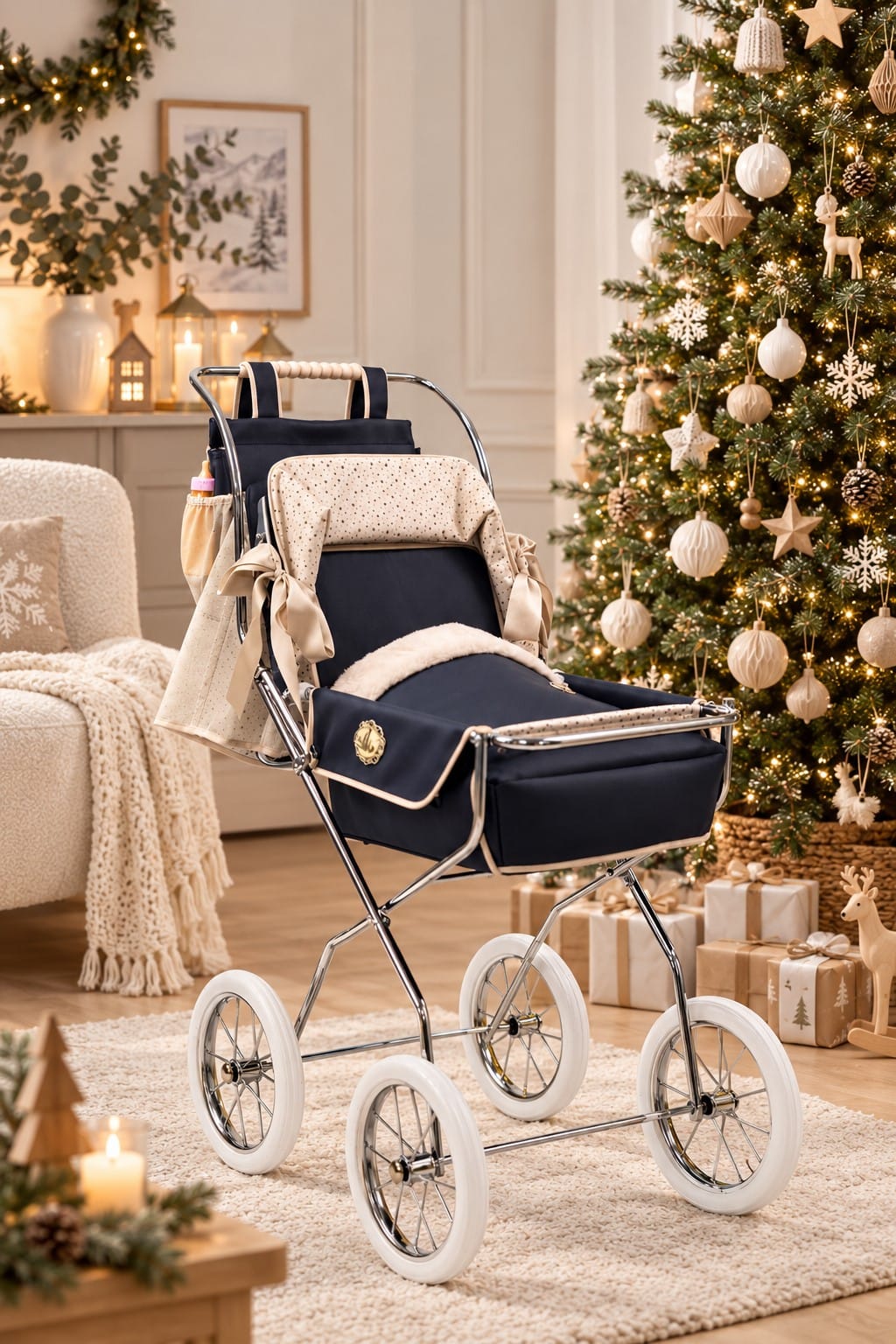 Bebelux Vintage Sweet Navy Pram with accessories
